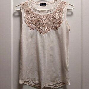 GAP Women's Beige Sleeveless Tank w/Tan Embroidered Design - Size XS/TP